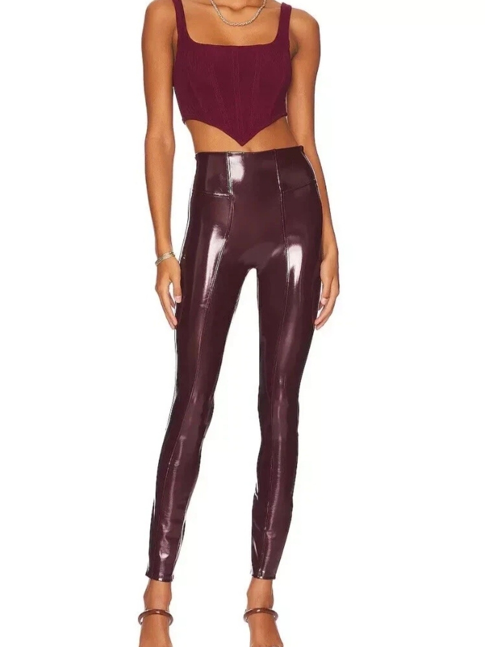 Spanx High-Shine Ruby Red Faux Leather Leggings Size XS